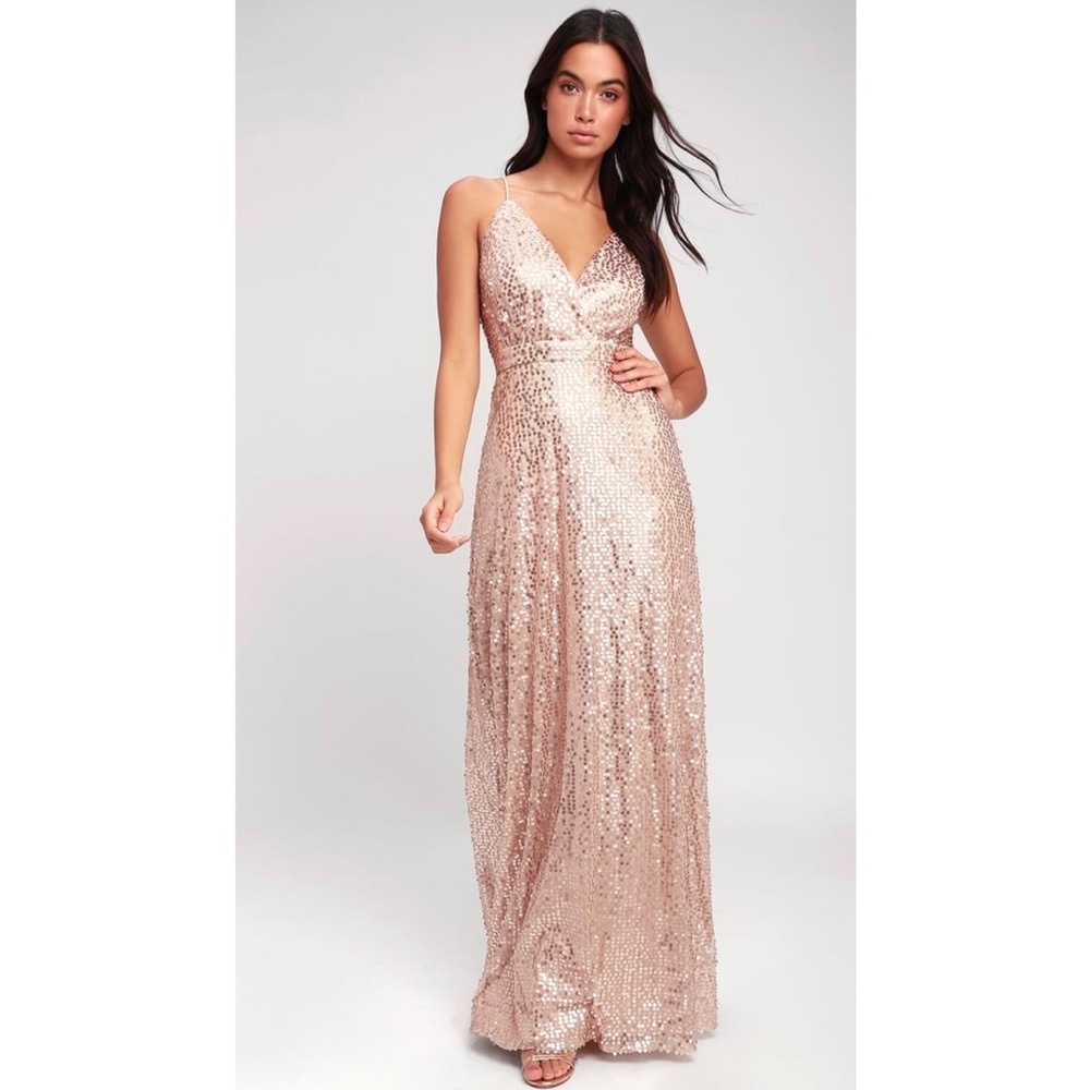 SPOTLIGHT STUNNER CHAMPAGNE SEQUIN MAXI DRESS